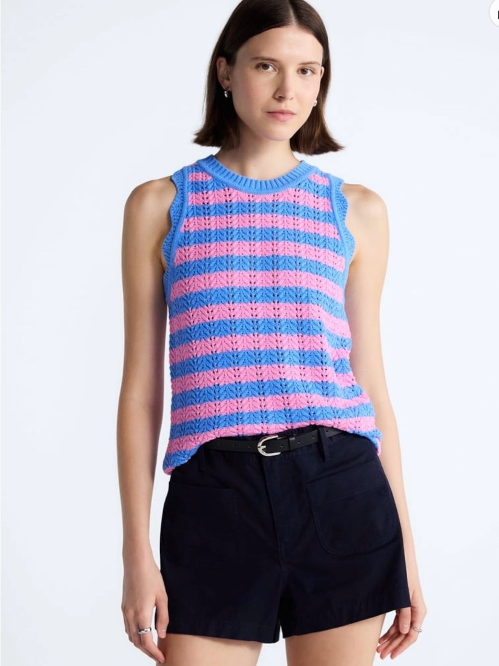 NWT Free Assembly Striped Cotton Knit Tank Top in Pink and Blue